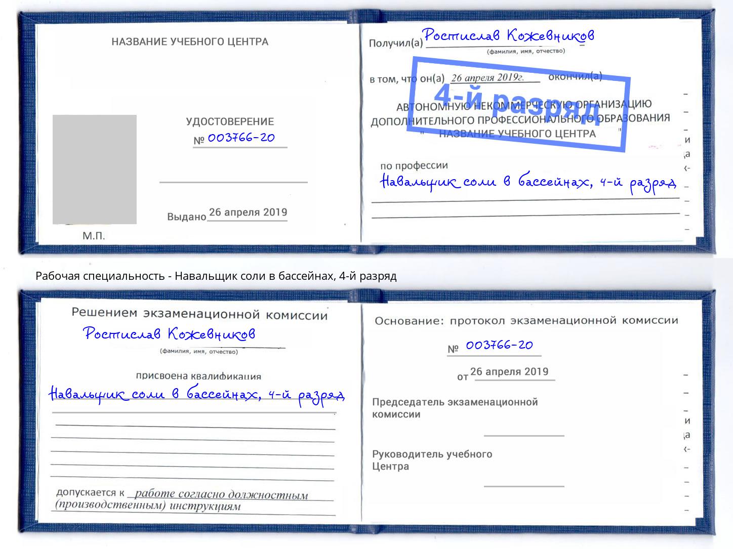 корочка 4-й разряд Навальщик соли в бассейнах Луга