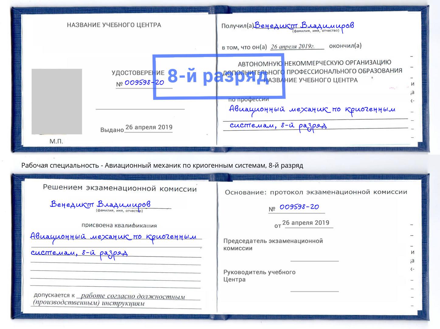 корочка 8-й разряд Авиационный механик по криогенным системам Луга